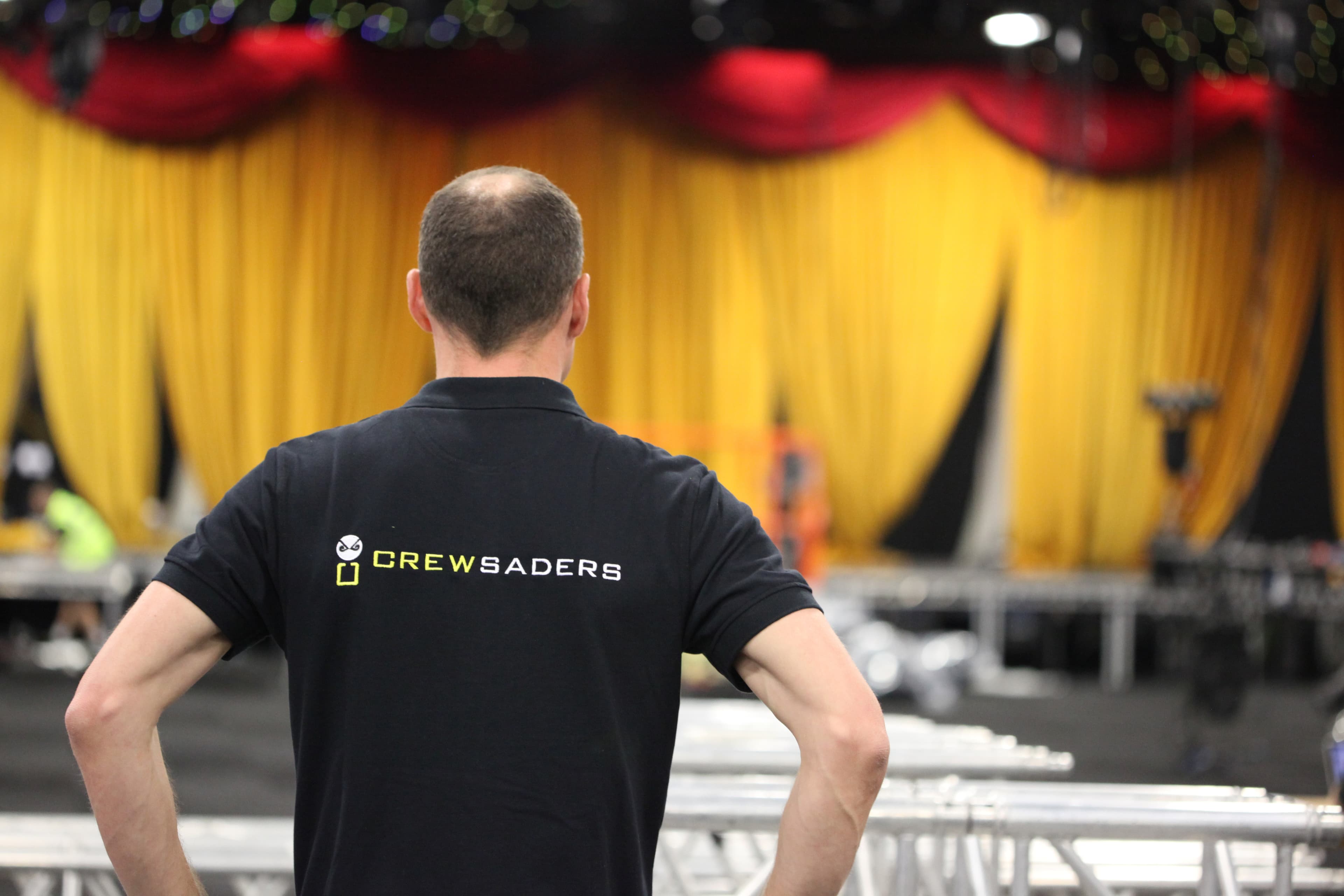 Crew looking at set