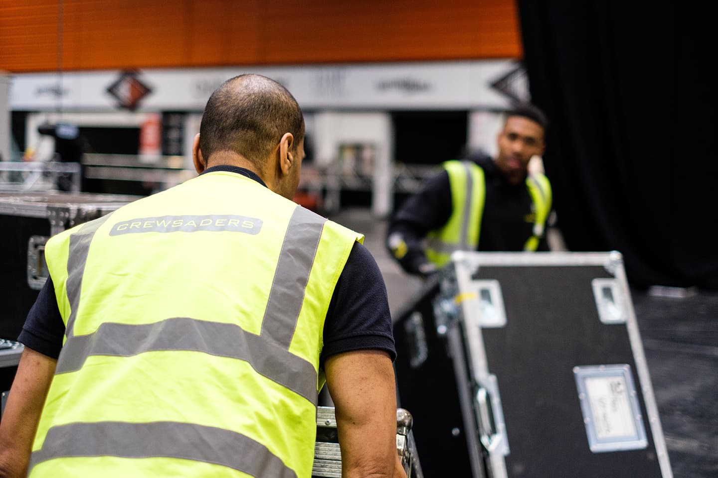 Crew with stage equipment