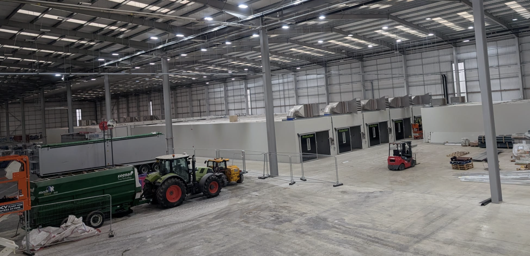 Newly installed production units and site logistics vehicles inside the Fairman Knight & Sons facility